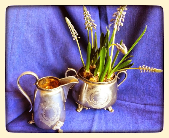 Antique Swedish silverplated creamer and sugar container from late 1800's