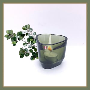 Vintage Finnish Iittala teal Tris glass votive tealight holder