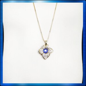 Vintage gold and blue rhinestone pendant