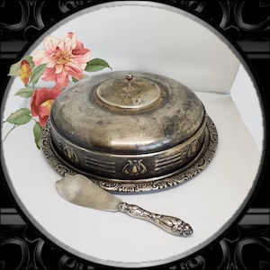 Vintage big silver Jugend/Art Nouveau cake cover and plate