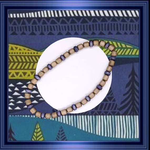 Vintage Aarikka Finland elastic wooden blue and g… - image 6