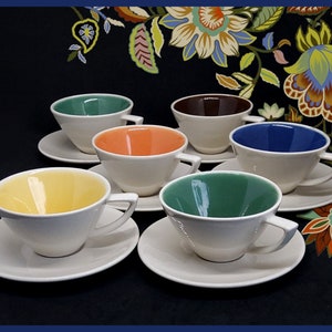 Vintage Finnish Pentik colorful coffee cups, a set of six