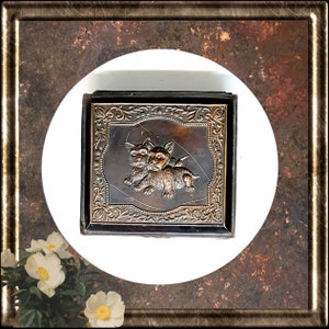 Scatola di bigiotteria in metallo vintage, scatola di sigarette, scatola di gioielli, con cani