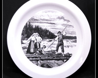 Vintage Finnish Arabia big white Fishers enamel plate