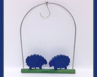 Vintage Aarikka Finland blue wooden sheep ram mobile