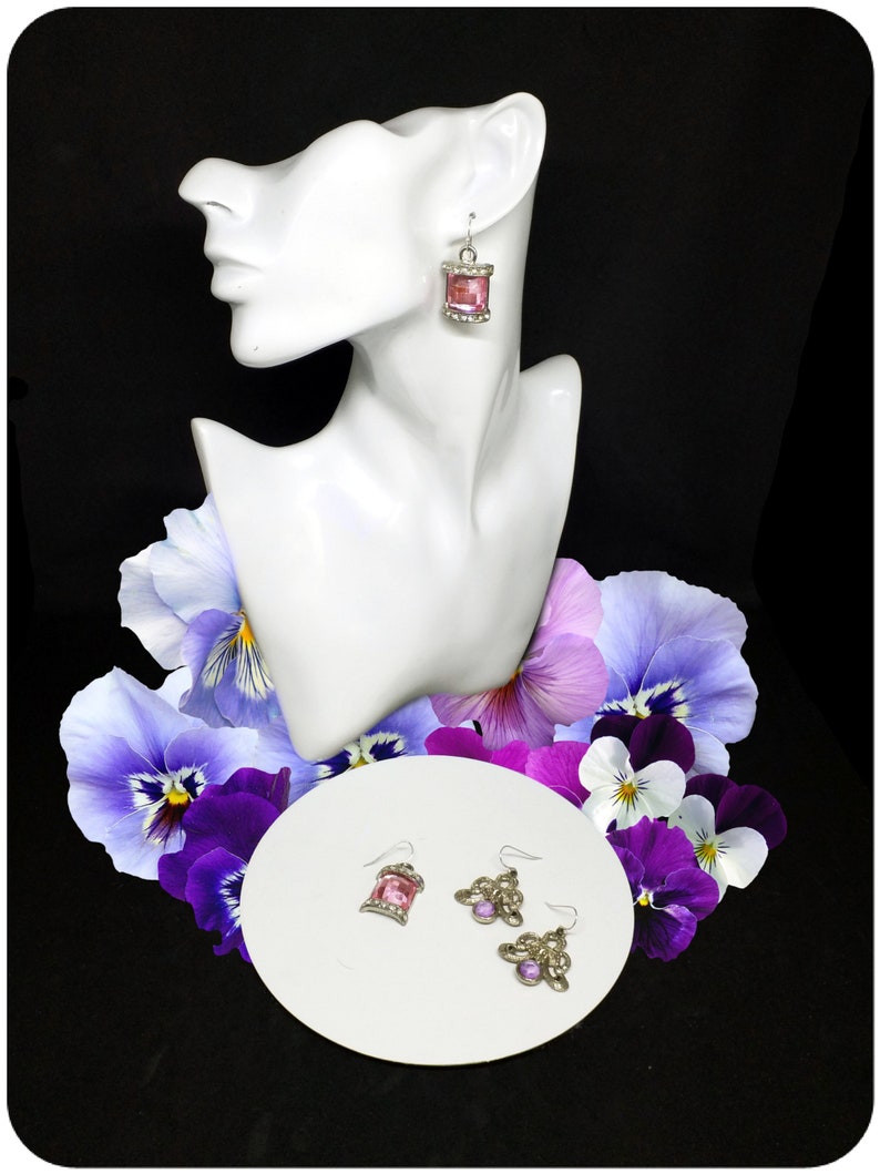 two pairs pink and lila dangle earrings Vintage silver