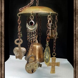 Recycled upcycled big bronze junk windchimes