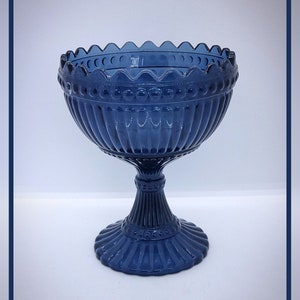 Vintage Finnish Marimekko grey  blue glass big Mariskooli footed bowl