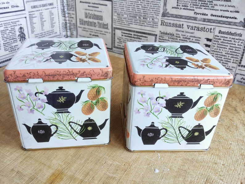 Vintage retro finnish kitchen storage tins a set of two Etsy