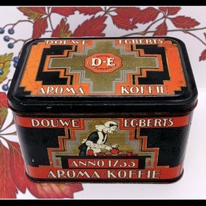 Boîte à café publicitaire vintage hollandaise Art Déco Douwe Egberts