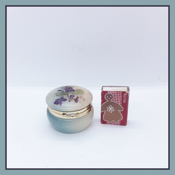 Vintage Italian Genuine Alabaster Purple Violets Trinket or