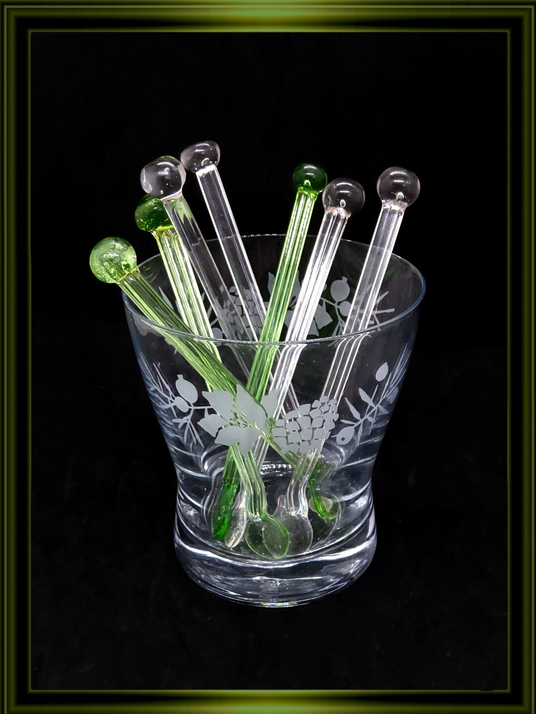 Vintage Finnish Green and Clear Glass Cocktail Sticks a Set Etsy