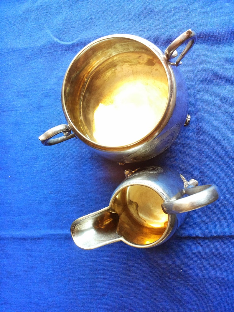 Antiker schwedischer versilberter Milchkännchen und Zuckerbehälter aus dem späten 1800's Bild 5