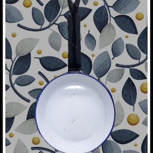 Vintage Swedish Kockum blue, black and white enamelware small frying pan, pan skillet
