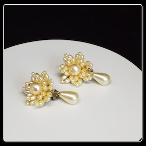 Vintage mid-century faux pearls clip-on earrings