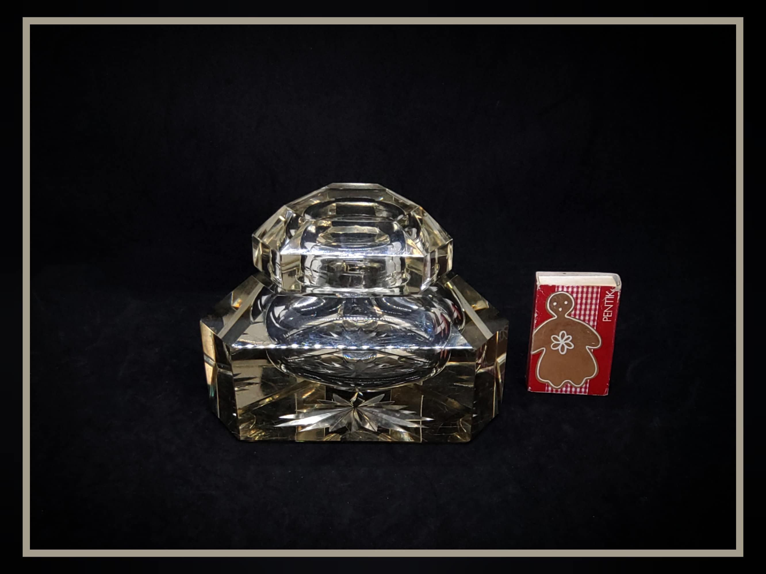 アンティーク　アールデコ アンティーク アールデコ ビッグカット クリスタルガラス インク壺