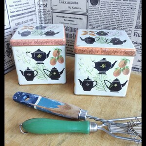 Vintage retro finnish kitchen storage tins, a set of two