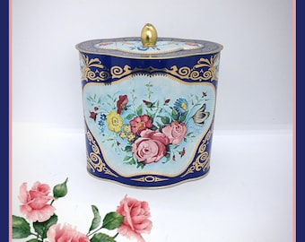 Vintage West-Germany floral storage tin canister