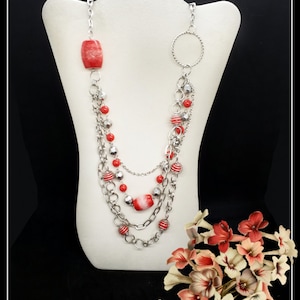 Vintage long red and silver statement necklace