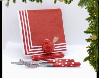 Vintage Aarikka Finland red wooden bird napkin- and toothpick holder