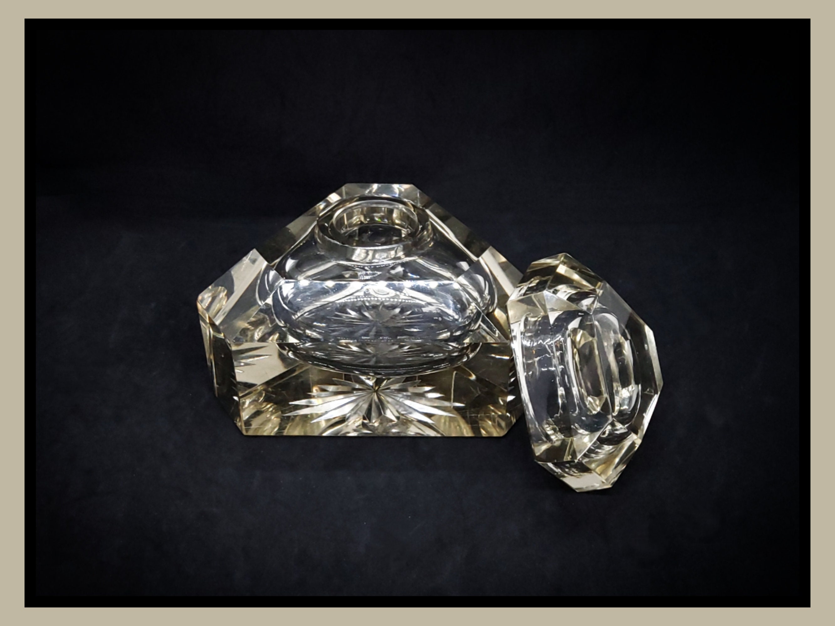 アンティーク アールデコ ビッグカット クリスタルガラス インク壺