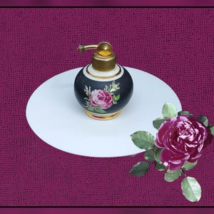 Vintage Mid-Century Bayerische schwarze, rosa und weiße Parfüm Zerstäuber Flasche
