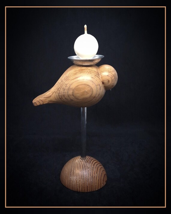 ヴィンテージ Aarikka フィンランド木製自立型鳥キャンドル ホルダー