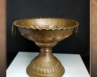Vintage Kupferfußschale mit Griffen, Tazza