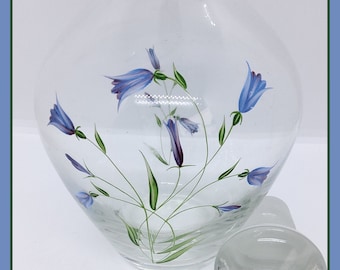 Vintage atemberaubende handbemalte Bluebells Glas Karaffe Dekanter