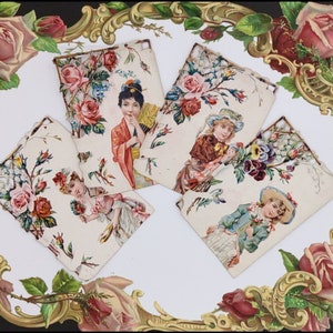 Antike französische Werbung Ephemera Chocolat Besnier de Beretti Clip Art, ein Set von vier
