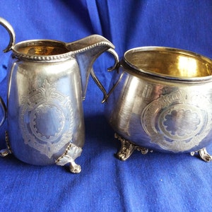 Antiker schwedischer versilberter Milchkännchen und Zuckerbehälter aus dem späten 1800's Bild 3