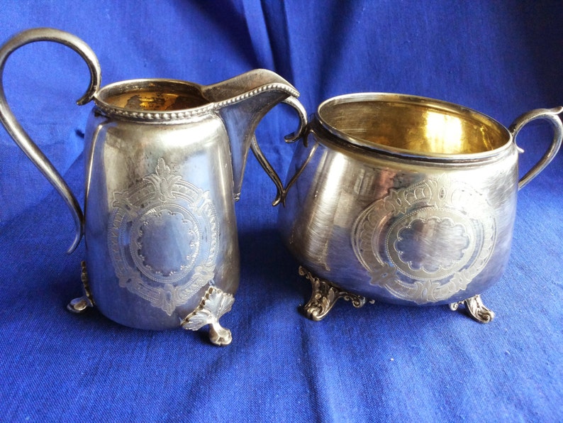Antiker schwedischer versilberter Milchkännchen und Zuckerbehälter aus dem späten 1800's Bild 3