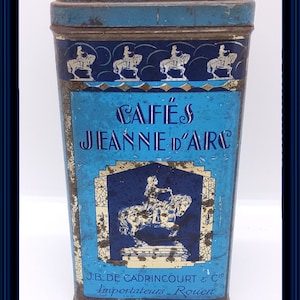 Antique French J.B. De Cadrincourt Cafés Jeanne d'arc advertising tin image 1