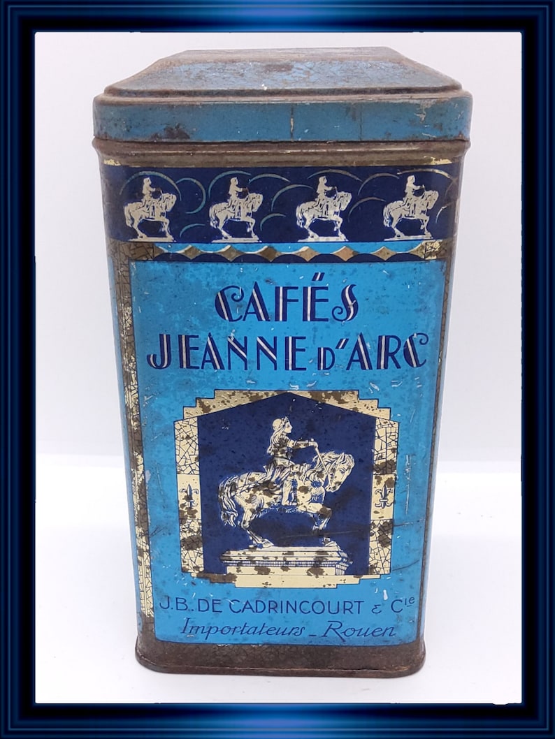 Antique French J.B. De Cadrincourt Cafés Jeanne d'arc advertising tin image 1