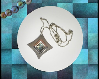 Vintage silver and Abalone shell big rectangular pendant