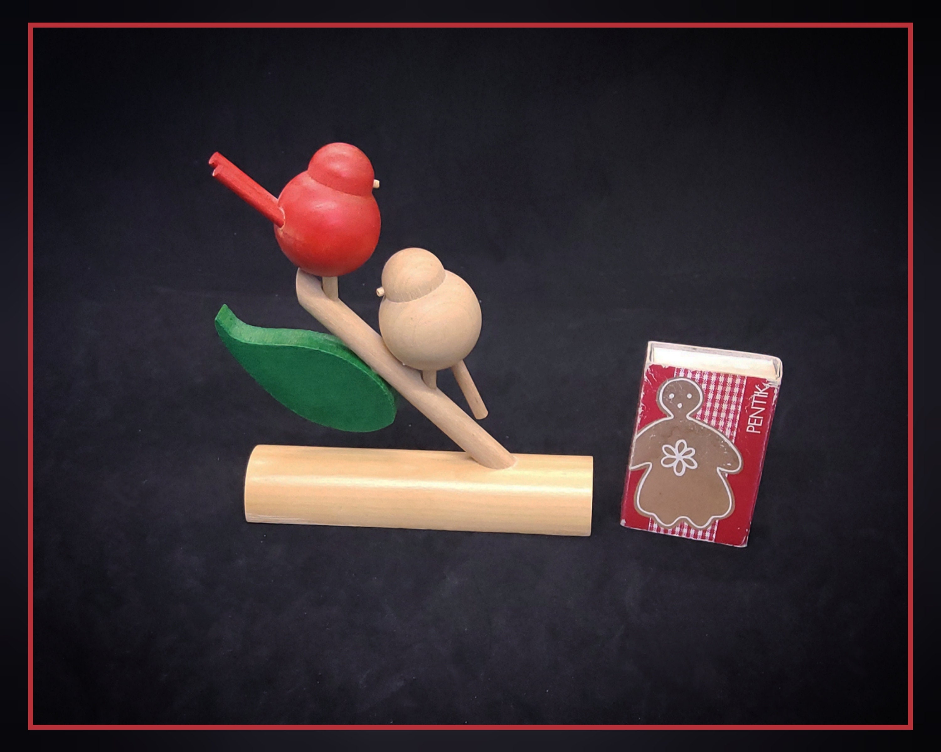Vintage Aarikka Finland Red and Beige Wooden Two Birds on a