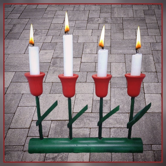 ヴィンテージ Aarikka フィンランド製 木製の赤い花の大きなキャンドル