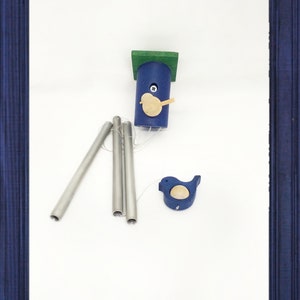Vintage Aarikka Finland blue wooden wall mounted bird birdhouse wind chimes