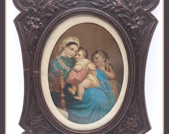 Vintage Virgin Mary picture in bakelite frame