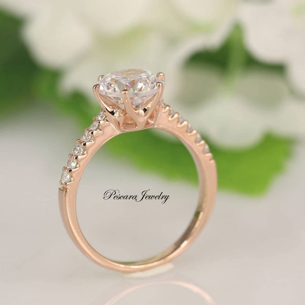 2 Carat Round Cut Solitaire Ring - Engagement Ring 6 prongs - Promise Ring - Bridal Ring - Wedding Ring - Rose Gold Plated - Sterling Silver