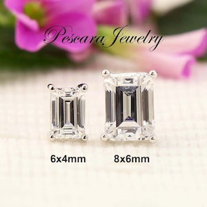 Emerald cut stud earrings, 6x4mm or 8x6mm Emerlad cut, 925 sterling silver