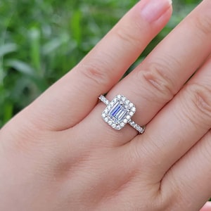 1.3 ctw Emerald Cut Engagement Ring, Half Eternity Wedding Anniversary Ring, CZ Diamond Stimulant, Sterling Silver