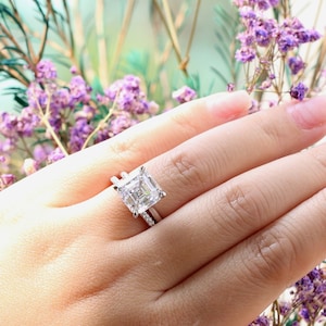 5ct Asscher Cut Solitiare Wedding Ring set, stacking rings, 5ct promise ring,