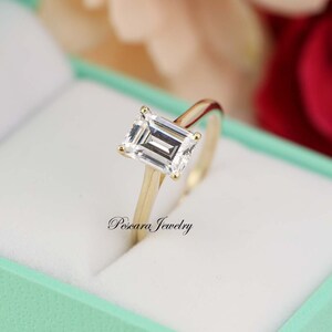 1.5 Carat Emerald Cut Solitaire Ring, Emerald Cut Engagement Ring, Emerald Cut Ring, Wedding Ring, 14K Yellow Gold Plated Silver Ring