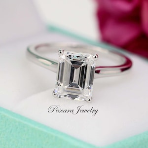 1.5 Carat Emerald Cut Solitaire Engagement Ring, 8x6mm CZ Emerald Cut Promise Ring, Wedding Ring, Anniversary Ring, Sterling Silver