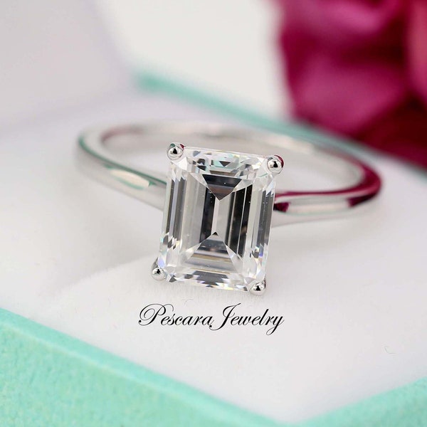 1.5 Carat Emerald Cut Solitaire Engagement Ring, 8x6mm CZ Emerald Cut Promise Ring, Wedding Ring, Anniversary Ring, Sterling Silver