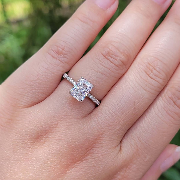 8*6 Radiant Cut Engagement Ring - 1.5ct Radiant Solitaire Ring - Radiant Promise Ring, Diamond Simulant CZ Ring, Sterling Silver
