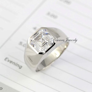 Mens ring, Silver Ring Mens signet ring, Asscher Cut CZ Men&#39;s Ring, Male Ring, Pinkie Ring ,Square signet ring - Gift for Men