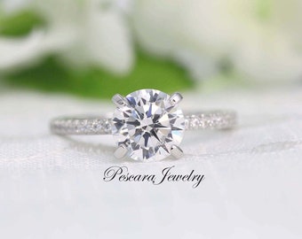 2ct Classic Solitaire Engagement Ring, 4 Prong Wedding Ring, Promise Ring, Bridal Ring, Sterling Silver