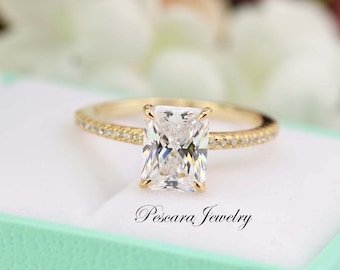 2CT Radiant Cut Engagement Ring, Silver Yellow Gold Plated Radiant Cut Ring, Wedding Ring, Stacking Ring, 2 Carat CZ Diamond Simulant